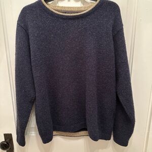 Vintage Woolrich Men’s Heathered Navy Blue With Tan Wool Pullover Sweater Sz M
